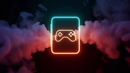 Neon Gaming Controller with Cyan and Orange Glow Surrounded by Smoke Clouds Against a Dark Background for Gaming Technology Theme - Powered by Adobe