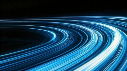 Blue and white light trails on a dark background, abstract speed concept - Powered by Adobe