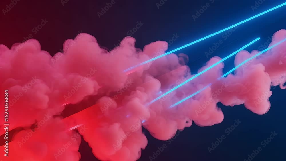 Poster red smoke and blue neon light streaks on dark background abstract motion graphic with dynamic visual