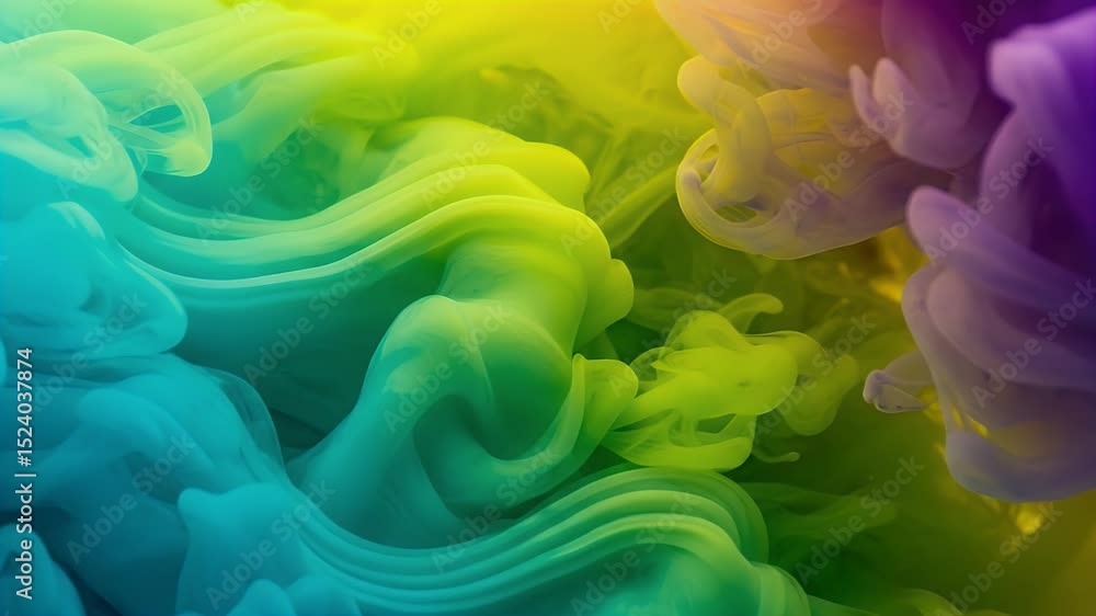 Aufkleber vibrant abstract background of flowing ink in blue green yellow and purple colors creating a dynamic