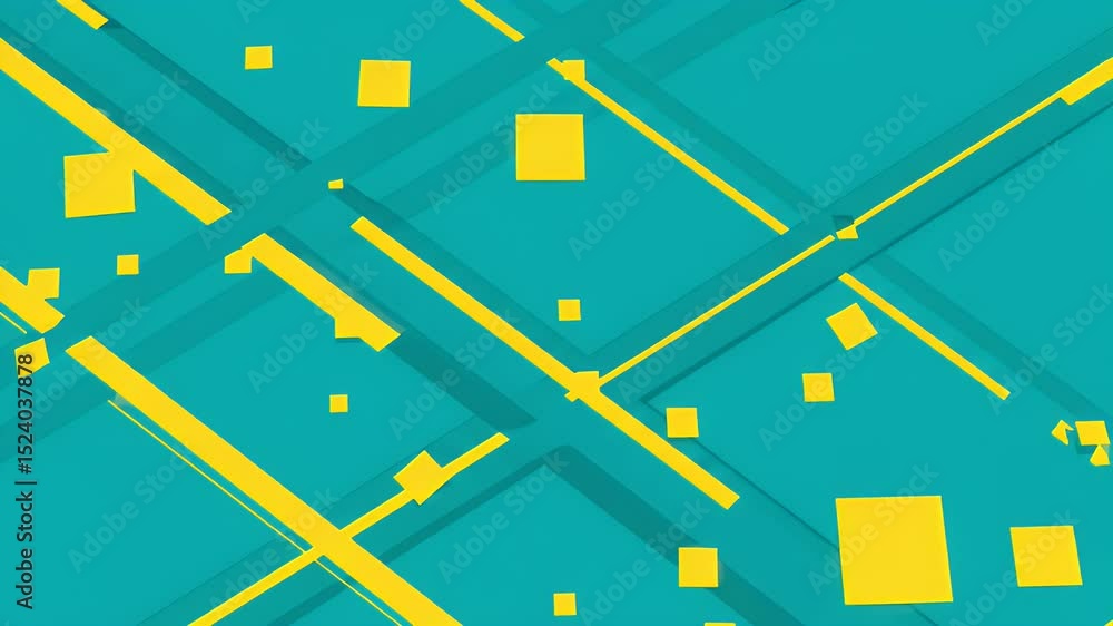 Aufkleber teal background with geometric yellow lines and squares abstract pattern for wallpaper and decorativ