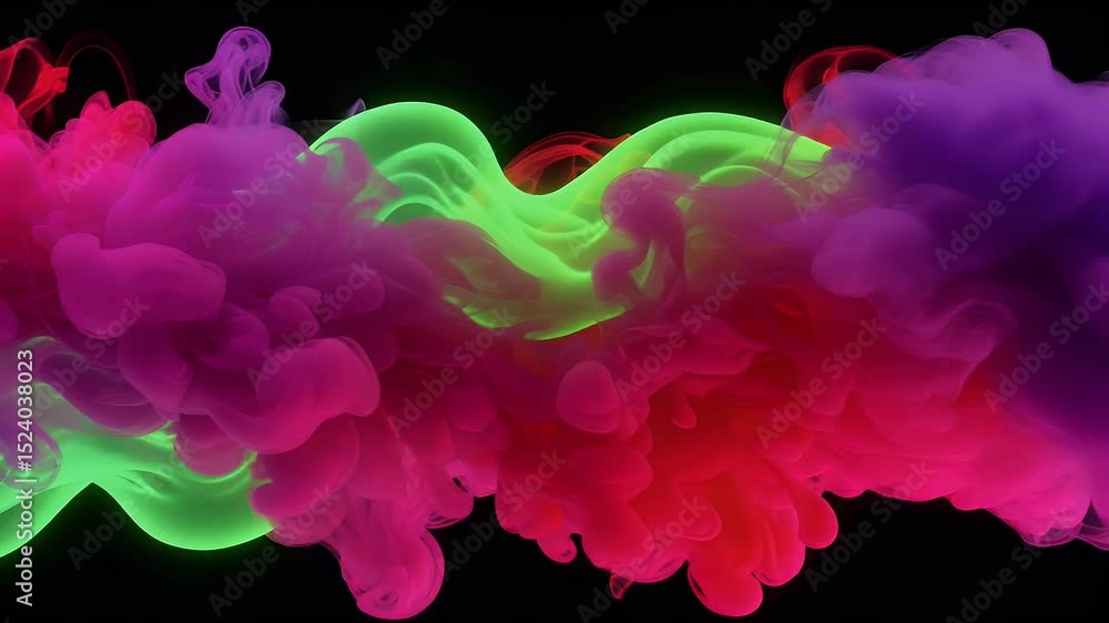 Aufkleber vibrant abstract ink clouds in red green and purple colors creating a smoky effect on black backgrou