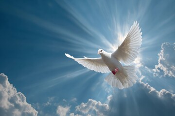 Fototapeta premium White Dove Flying in the Sky a Symbol of Peace