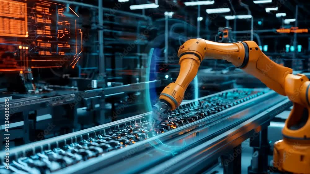 Poster robotic arm automation technology enhancing production line efficiency in modern factories