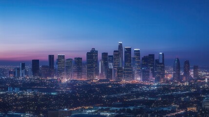 Obraz premium Urban Illumination: A nighttime cityscape with twinkling lights on the buildings
