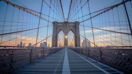 Obraz premium Brooklyn Bridge dawn, expansive cityscape panorama architectural masterpiece