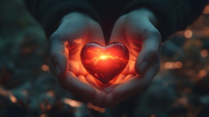 Fototapeta premium Two hands gently touching each other with a soft glowing light in the background