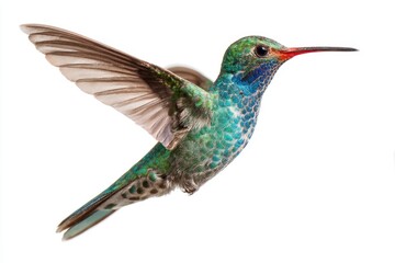 Obraz premium Beautiful Hummingbird Bird Flying In White Background Close Up View