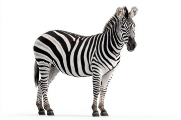 Obraz premium Striking Zebra Standing Tall Against a Bright White Background Scene