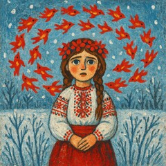 Fototapeta premium Winter Spirit and Flying Birds