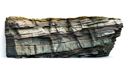 Isolated rock formation with layered texture and mossy top for geology and nature enthusiasts design