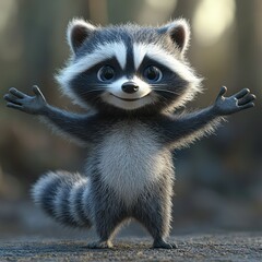 Fototapeta premium Cute cartoon raccoon with outstretched paws