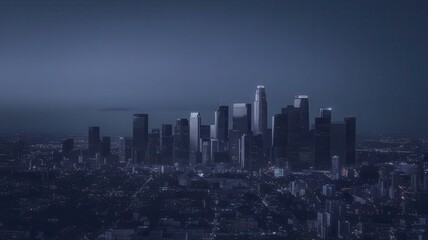 Fototapeta premium Dramatic Dark Cityscape Skyline Under Twilight with Glowing Lights