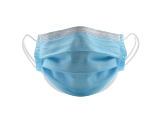 Light-blue, pleated, disposable face mask