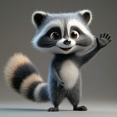 Cute cartoon raccoon waving hello