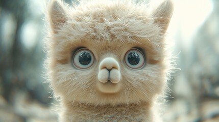 Adorable alpaca, big eyes, fluffy fur