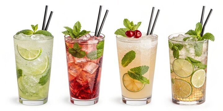 Four refreshing summer cocktails with mint and citrus