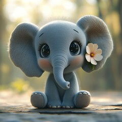 Adorable baby elephant, sitting, flower, soft fur