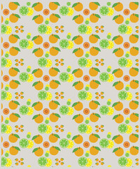 Orange fruit seamless pattern in abstract Matisse style. Tropical summer fruit on pink background. Citrus, curve leaves, tiny flowers print. Hand drawn vector fabric design, summer textile, wallpaper.