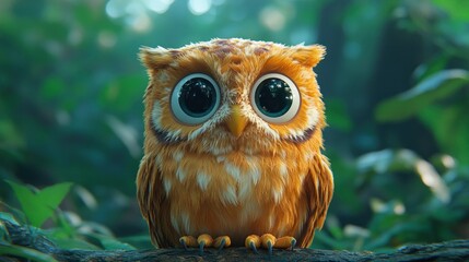 Cute owl in a lush forest
