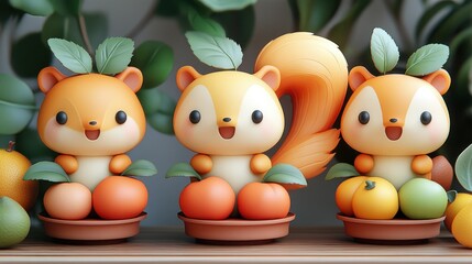 Cute squirrels with citrus fruits