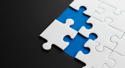 Fototapeta premium White jigsaw puzzle pieces on black background concept idea