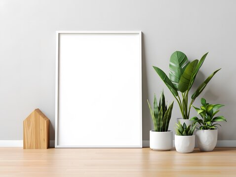Blank White Frame with Plants for Minimalist Room Decor