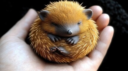 Tiny hedgehog nestled in a hand