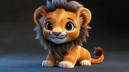 Cute cartoon lion cub, soft fur, big eyes