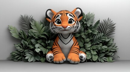 Cute tiger cub amidst lush greenery