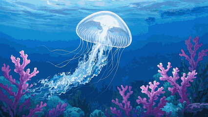 Luminous Drift jelly fish isolated watercolor vector illustration svg