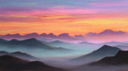 Obraz premium Colorful sunrise over misty mountains