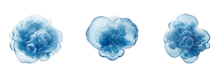 Three abstract blue water formations on black background