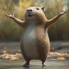 Cheerful rodent, paws raised high