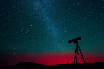 Nighttime view of a telescope at an observatory under the stars