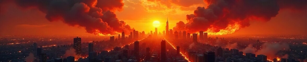 Fototapeta premium Fiery inferno consuming a cityscape, symbolizing economic downturn and destruction A powerful image for illustrating financial crisis or market crash concepts , threat, emergency, collapse