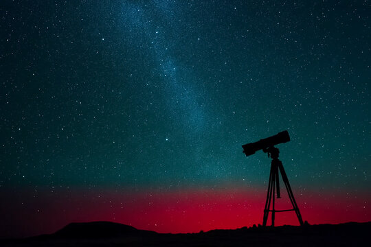 Nighttime view of a telescope at an observatory under the stars