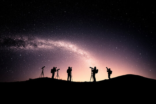 Group of people observing stars in a clear night sky