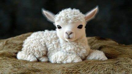 Fluffy baby alpaca resting