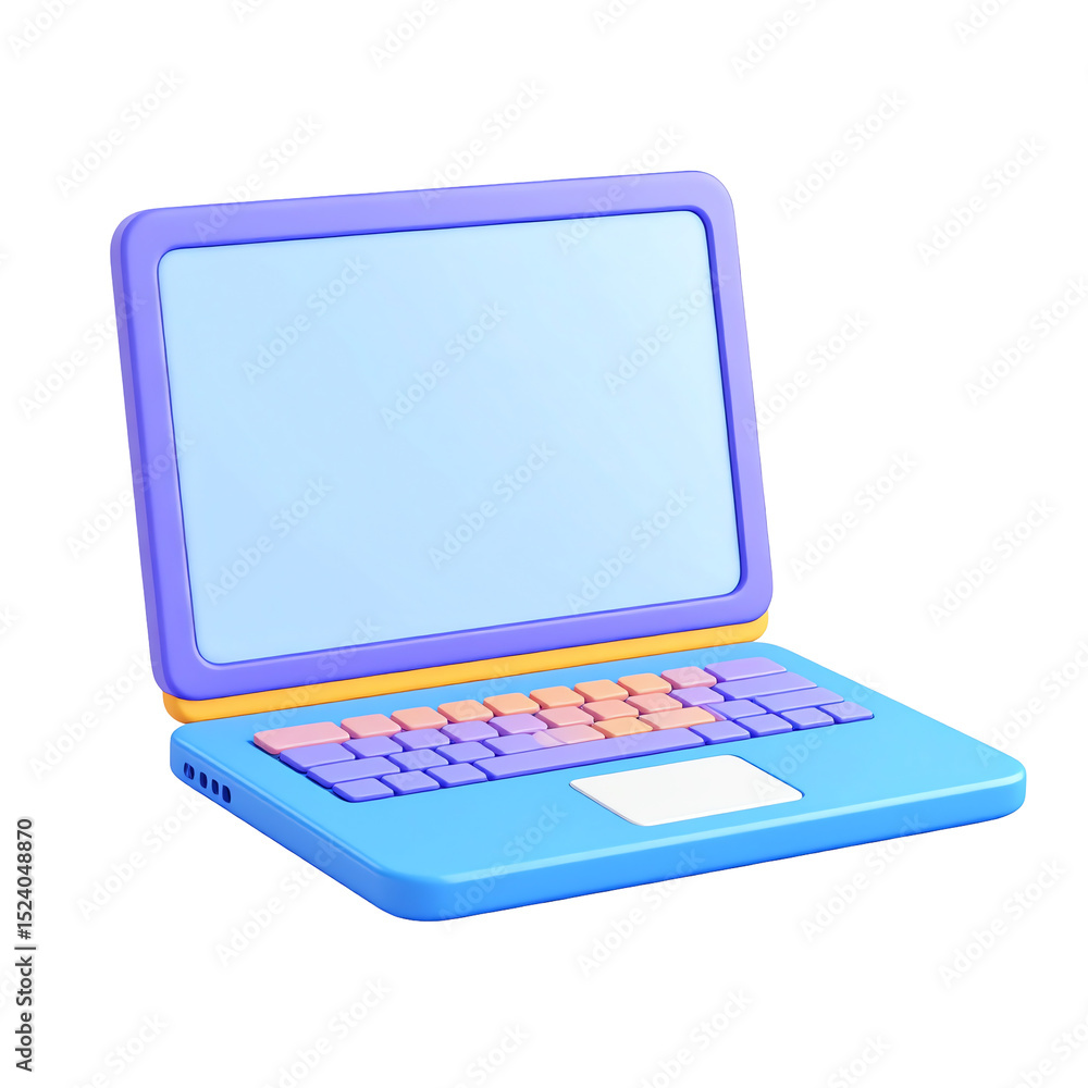 Fototapete Laptop computer technology device digital pc notebook cartoon render isolated on transparent background
