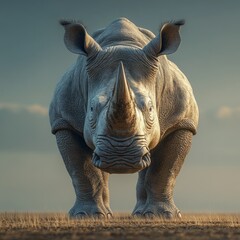 Powerful rhino stares directly at the viewer