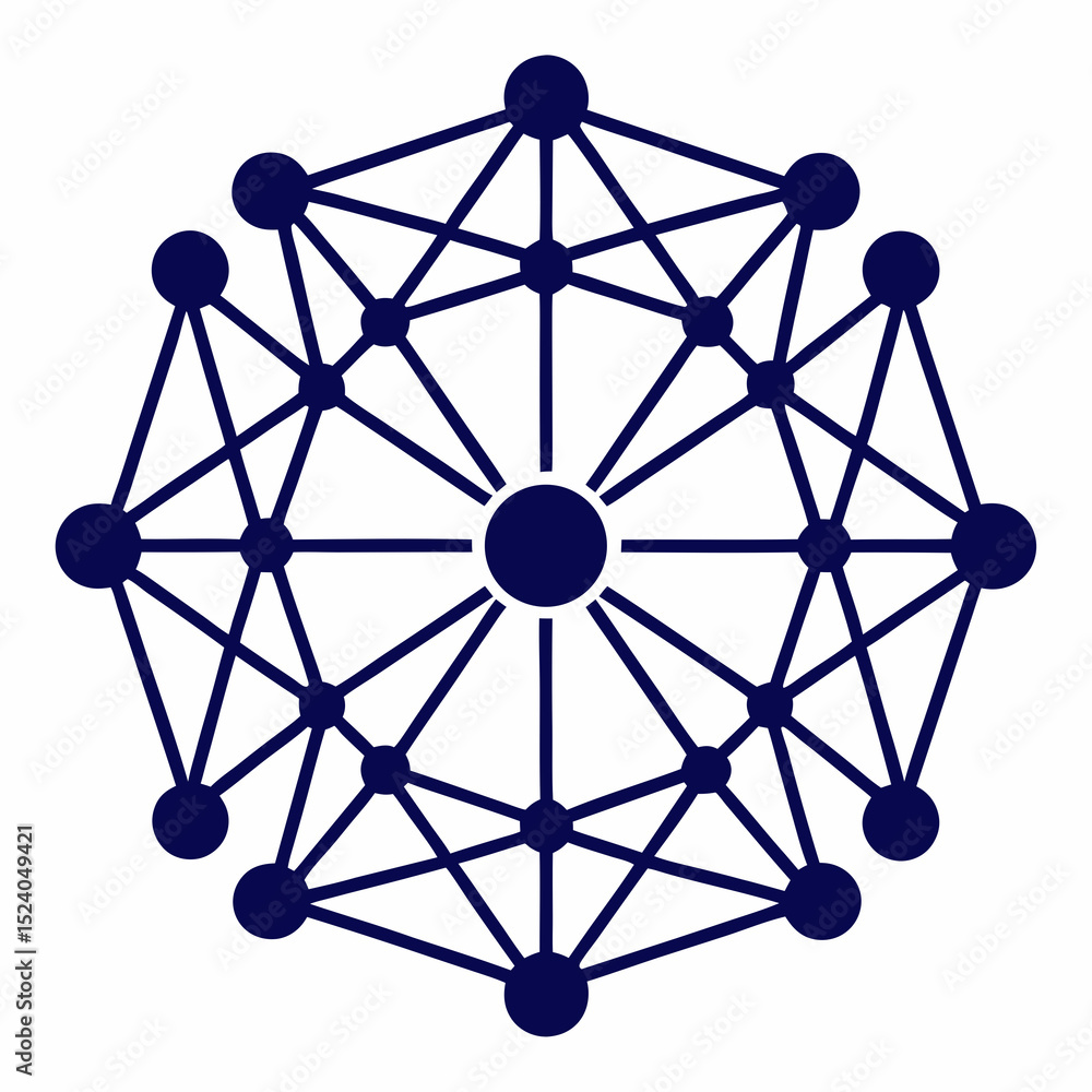 Aufkleber interconnected network of nodes isolated on white background, a complex web of connections silhouett