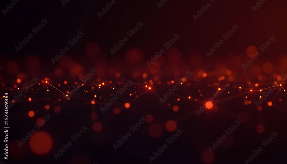 Poster red glowing network of connected dots against a dark backdrop, illustrating data flow.