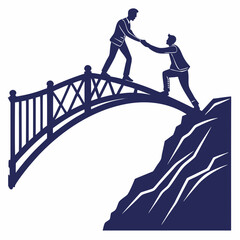 A helping hand across the bridge, isolated on white background silhouette vector