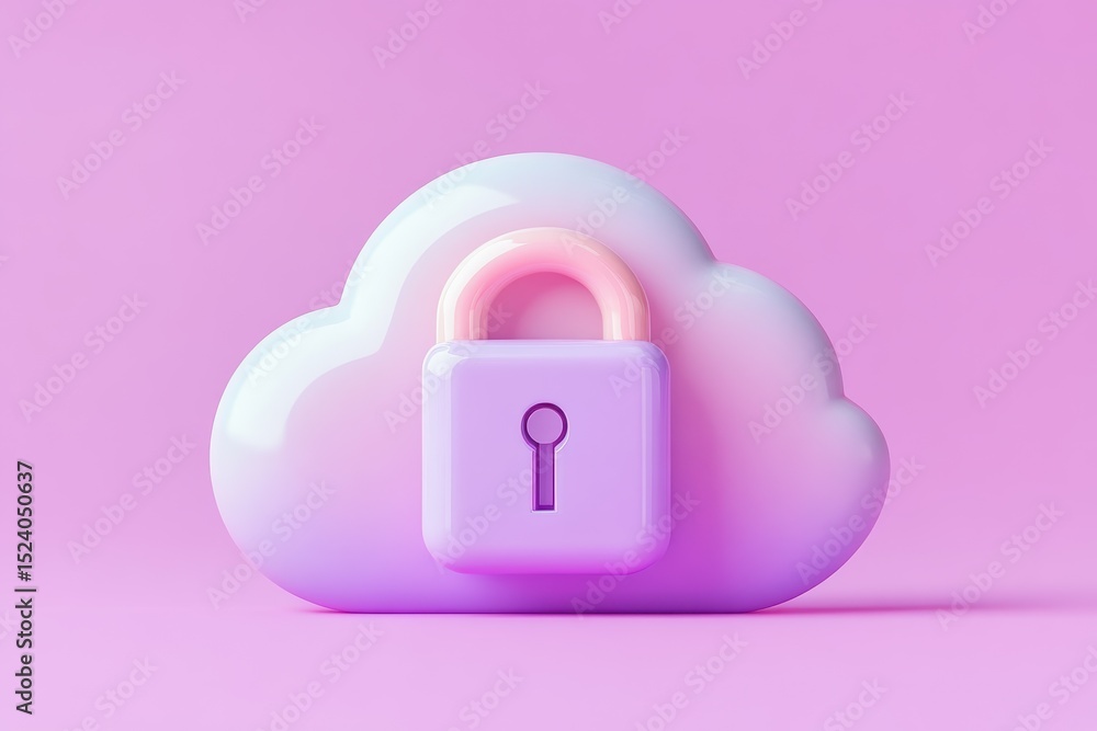 Poster cloud storage secured with a lock icon representing data safety and privacy for users