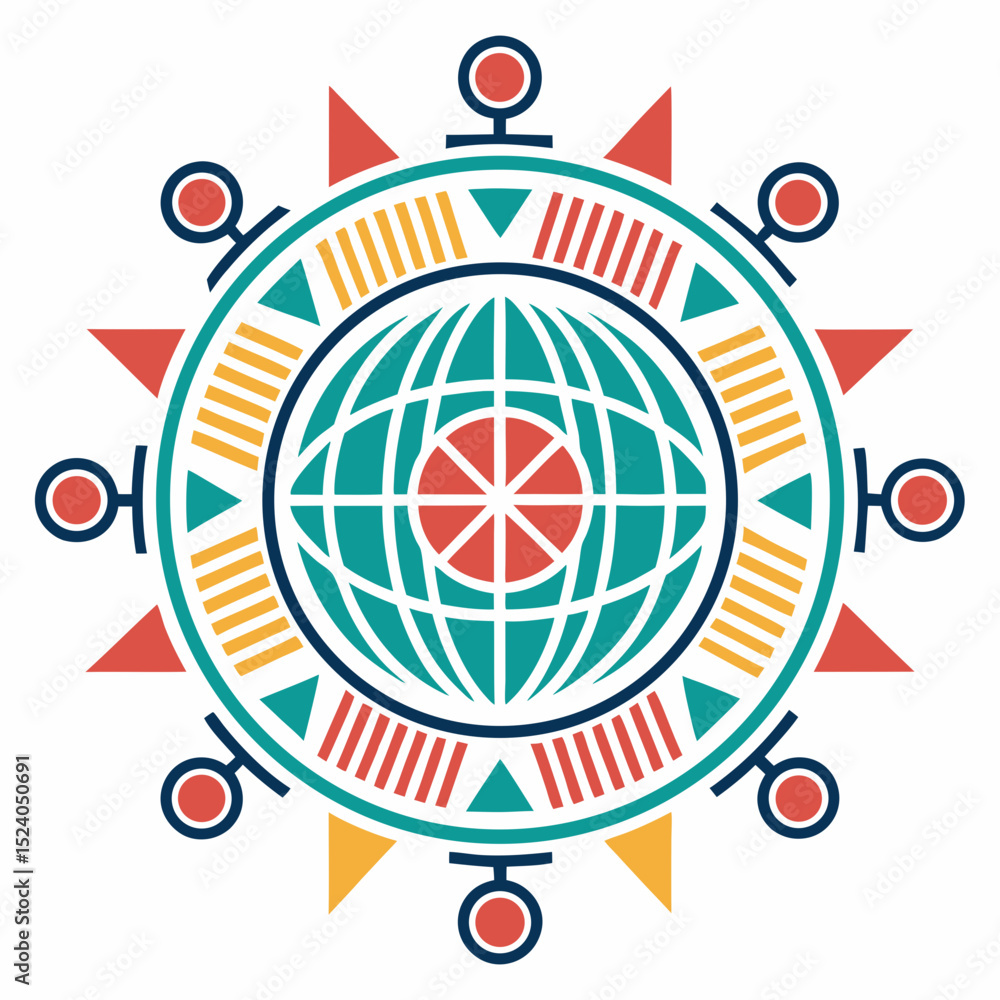 Poster global network with geometric shapes isolated on white background silhouette vector