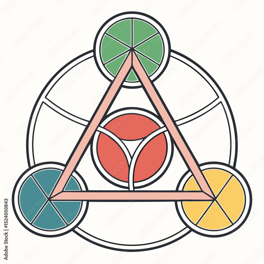 Poster geometric design with colorful circles and triangle isolated on white background silhouette vector