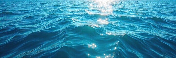 Vast expanse of deep blue ocean water, sunlit surface shimmering with gentle waves, tranquil and serene seascape , aquatic life, tranquil, earth
