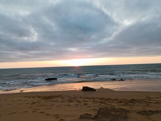 Sunset on the beach. Sea, beach and sunset.