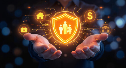 Family and Asset Protection Insurance Concept, Digital Security and Financial Privacy Business, Comprehensive Life and Property Coverage Shield
